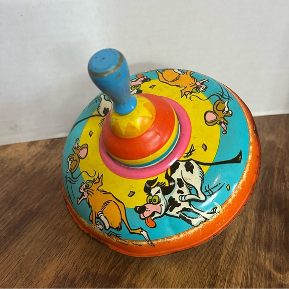 OHIO ART Tin Spin Top Cat, Mouse & Dog Chase Vintage Toy WORKS - Picture 2 of 7